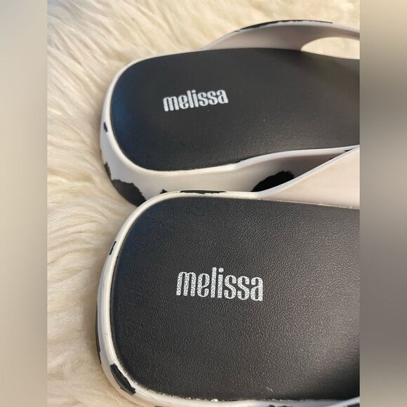 Melissa Brave Flip Flops Cow Print Black White 10 - Picture 8 of 10